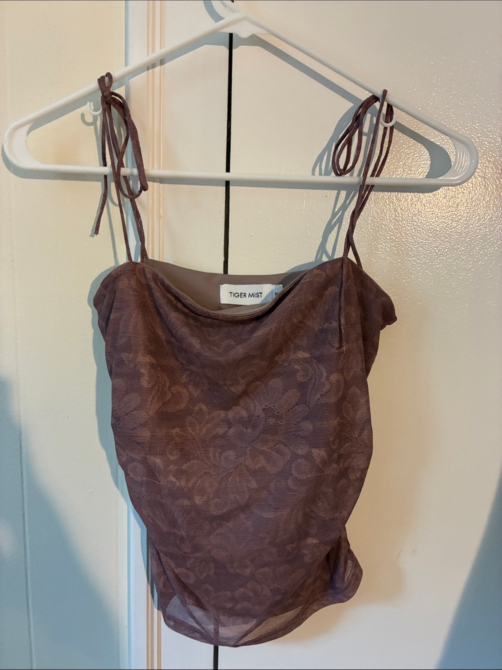 Tiger Mist Mauve Lace Cowl Tie-Strap Camisole